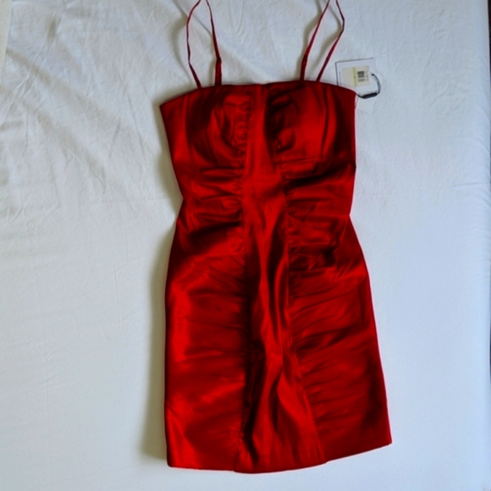 Calvin Klein NWT Red Satin Ruched Cocktail Dress Mini Women's Size 4
